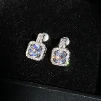 Simple Square Full Of Zircon Platinum Plated Copper Stud Earrings Jewelry main image 2