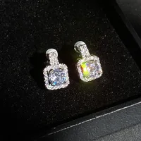 Simple Square Full Of Zircon Platinum Plated Copper Stud Earrings Jewelry main image 3