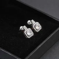 Simple Square Full Of Zircon Platinum Plated Copper Stud Earrings Jewelry main image 4
