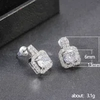 Simple Square Full Of Zircon Platinum Plated Copper Stud Earrings Jewelry main image 5