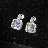 Simple Square Full Of Zircon Platinum Plated Copper Stud Earrings Jewelry sku image 1