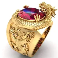 Creative Retro Double Dragon Play With Beads Shape Alloy Acrylic Ring main image 2