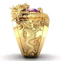 Creative Retro Double Dragon Play With Beads Shape Alloy Acrylic Ring main image 3