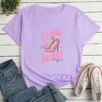 Letter High Heels Print Ladies Loose Casual T-shirt main image 7