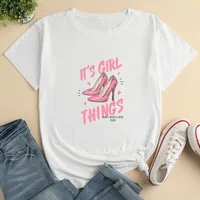 Letter High Heels Print Ladies Loose Casual T-shirt main image 3