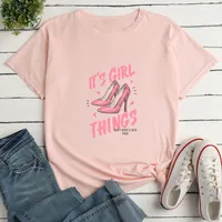 Letter High Heels Print Ladies Loose Casual T-shirt main image 1