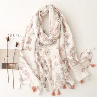 Fashion Scarf Color Butterfly Sprinkle Gold Pink Tassel Scarf Shawl main image 1