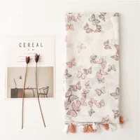 Fashion Scarf Color Butterfly Sprinkle Gold Pink Tassel Scarf Shawl main image 2
