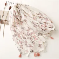 Fashion Scarf Color Butterfly Sprinkle Gold Pink Tassel Scarf Shawl main image 3