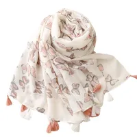 Fashion Scarf Color Butterfly Sprinkle Gold Pink Tassel Scarf Shawl main image 5