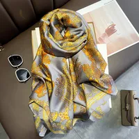 Retro Gilt Printing Classic Simulation Silk Brocade Large Long Scarf Shawl main image 2