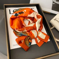 Spring And Autumn Thin Retro Stitching Horse Orange Simulation Silk Satin Long Silk Scarf main image 1