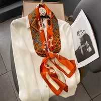 Spring And Autumn Thin Retro Stitching Horse Orange Simulation Silk Satin Long Silk Scarf main image 2