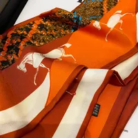 Spring And Autumn Thin Retro Stitching Horse Orange Simulation Silk Satin Long Silk Scarf main image 3