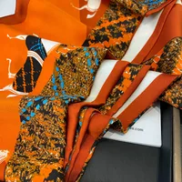 Spring And Autumn Thin Retro Stitching Horse Orange Simulation Silk Satin Long Silk Scarf main image 4