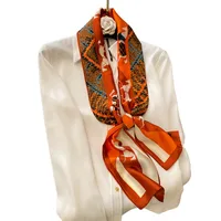 Spring And Autumn Thin Retro Stitching Horse Orange Simulation Silk Satin Long Silk Scarf main image 5
