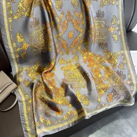 Retro Gilt Printing Classic Simulation Silk Brocade Large Long Scarf Shawl sku image 1