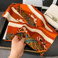 Spring And Autumn Thin Retro Stitching Horse Orange Simulation Silk Satin Long Silk Scarf sku image 1