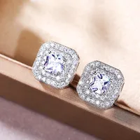 Simple Earrings Fashion Classic Square Zircon Copper Earrings sku image 1