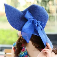 Big Brim Straw Summer Female Foldable Summer Beach Sunscreen Ladies Hat sku image 4