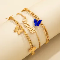 Simple Sweet Acrylic Butterfly Angel Angel Pendant Flower Butterfly Tassel Alloy Anklet 3-piece Set sku image 9