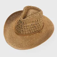 2022 Solid Color Sunscreen Sunshade Cowboy Handmade Straw Hat main image 1