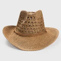 2022 Solid Color Sunscreen Sunshade Cowboy Handmade Straw Hat main image 2