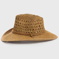 2022 Solid Color Sunscreen Sunshade Cowboy Handmade Straw Hat main image 3