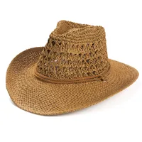 2022 Solid Color Sunscreen Sunshade Cowboy Handmade Straw Hat main image 5