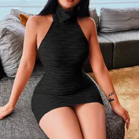 Spring And Summer Fashion Sexy Package Hip Skirt Slim Half Turtleneck Halter Dress main image 4