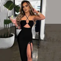 Fashion Sexy Chest Split Long Skirt Spring New Hollow Back Halter Dress main image 2