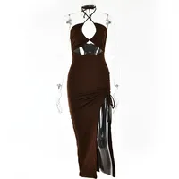 Fashion Sexy Chest Split Long Skirt Spring New Hollow Back Halter Dress main image 5