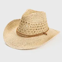 2022 Solid Color Sunscreen Sunshade Cowboy Handmade Straw Hat sku image 1