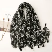 Bali Yarn Cotton Fruit Green Bright Yellow Leaf Printing Tassel Scarf Shawl sku image 16