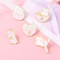 Creative Cartoon Kitten Ramen Bowls Chopsticks Shape Alloy Brooch main image 1