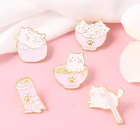 Creative Cartoon Kitten Ramen Bowls Chopsticks Shape Alloy Brooch main image 2
