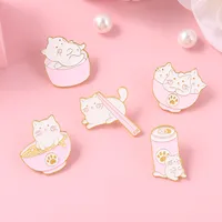 Creative Cartoon Kitten Ramen Bowls Chopsticks Shape Alloy Brooch main image 3