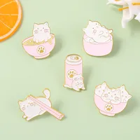 Creative Cartoon Kitten Ramen Bowls Chopsticks Shape Alloy Brooch main image 4