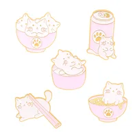 Creative Cartoon Kitten Ramen Bowls Chopsticks Shape Alloy Brooch main image 5