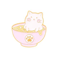 Creative Cartoon Kitten Ramen Bowls Chopsticks Shape Alloy Brooch sku image 1