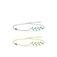 S925 Silver Simple Fashion Green Leaf Female Bracelet Jewelry main image 1