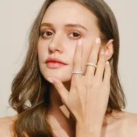 Fashion S925 Sterling Silver Inlaid Row Diamond Index Finger Ring main image 4