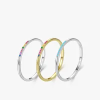 New Korean S925 Sterling Silver Simple Inlaid Rainbow Stone Fine Ring Female main image 1