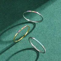 New Korean S925 Sterling Silver Simple Inlaid Rainbow Stone Fine Ring Female main image 3