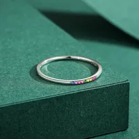 New Korean S925 Sterling Silver Simple Inlaid Rainbow Stone Fine Ring Female main image 4