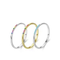 New Korean S925 Sterling Silver Simple Inlaid Rainbow Stone Fine Ring Female main image 5
