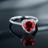 Fashion S925 Silver Female Ring Red Diamonds Heart Fine Ring main image 3