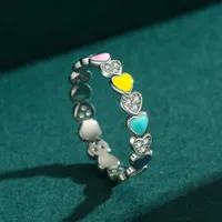 Fashion S925 Sterling Silver Color Enamel Heart-shaped Index Finger Ring main image 4