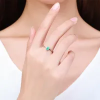 Simple S925 Sterling Silver Egg-shaped Imitation Paraiba Tourmaline Ring Female main image 5