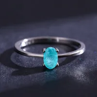 Simple S925 Sterling Silver Egg-shaped Imitation Paraiba Tourmaline Ring Female main image 4